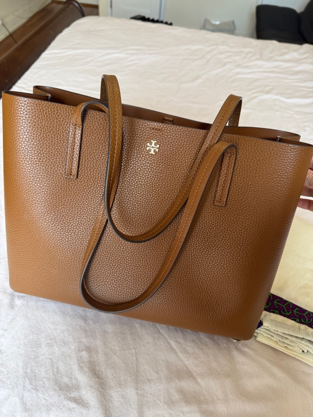 Tory Burch BLAKE Brown Pebbled Leather Medium Center Zip Tote Purse 170471 - Picture 5 of 11